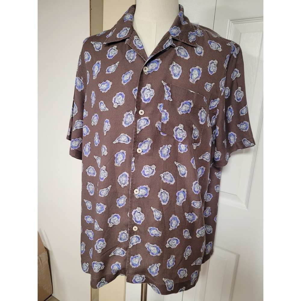 Todd Snyder Brown Oyster Shell Print Tencel Short Sleeve Big & Tall Shirt XXL